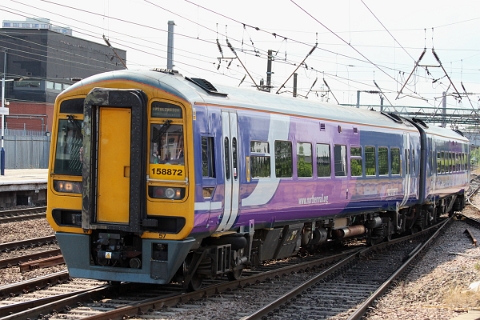 Northern class 158/8 no. 158872 approaching Doncaster with a Bridlington service on 11th July 2015